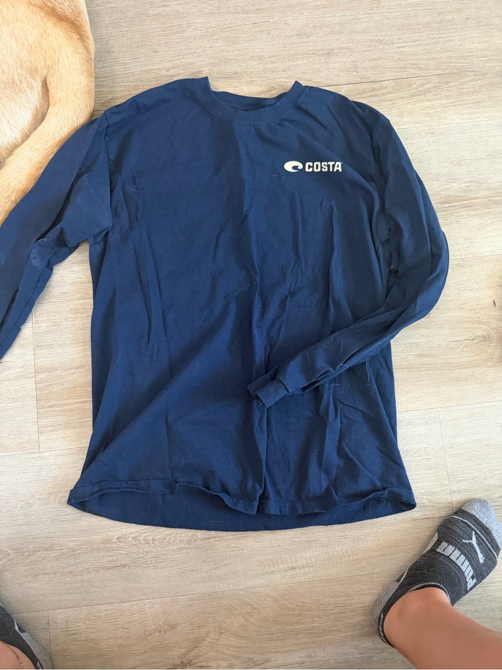 Costa Navy Long Sleeve Tee with White Logo